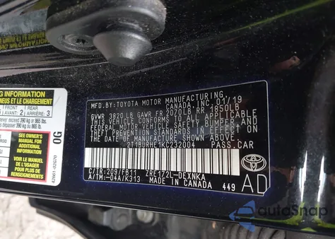 2019 Toyota Corolla L/Le/Xle/Se/Xse из США, поврежденный, VIN 2T1BURHE1KC232004